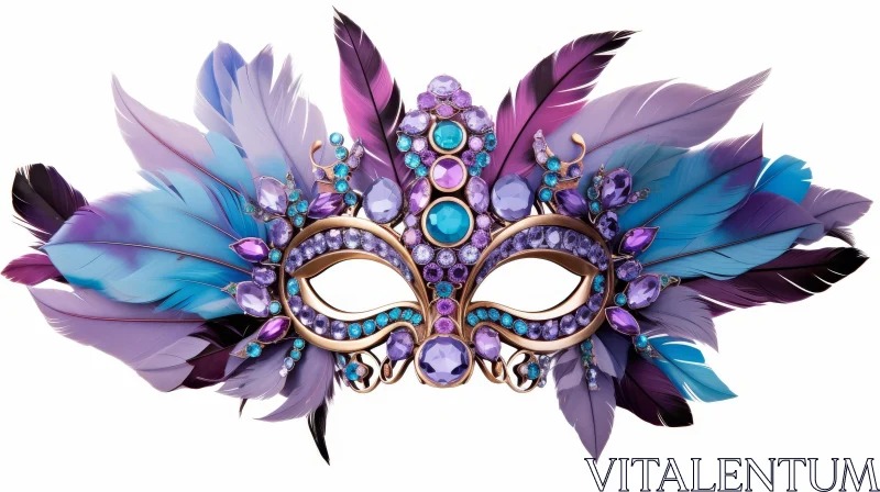 Exquisite Purple and Blue Feathered Mask with Gems AI Image