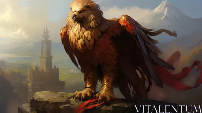 Griffin Fantasy Art - Mountain Castle Background AI Image