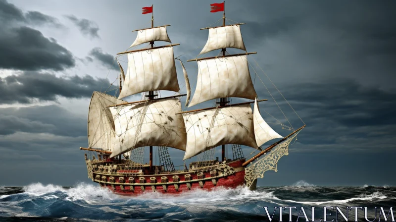Majestic Tall Ship Sailing Through Turbulent Waters AI Image