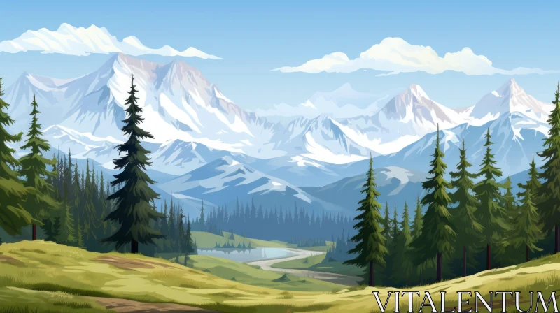 Tranquil Snow-Capped Mountain Landscape AI Image