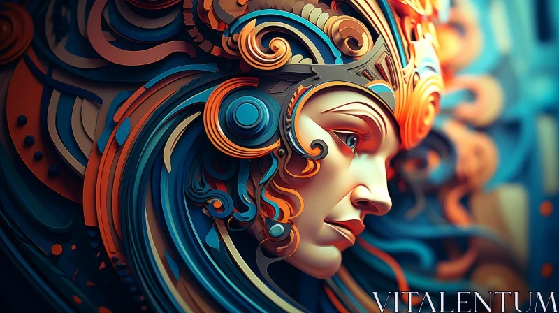 AI ART Woman's Head 3D Rendering with Colorful Headdress