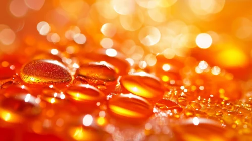 Abstract Drops of Liquid on Surface | Vibrant Orange Background