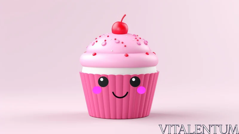 Adorable Pink Cupcake 3D Rendering AI Image