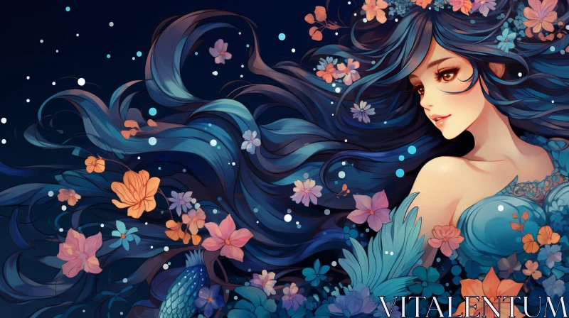 Beautiful Woman Digital Painting - Water Goddess Theme AI Image