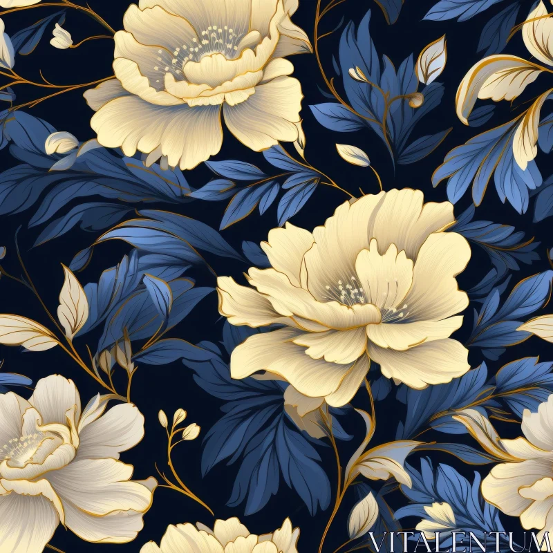 Blue and Yellow Floral Seamless Pattern AI Image