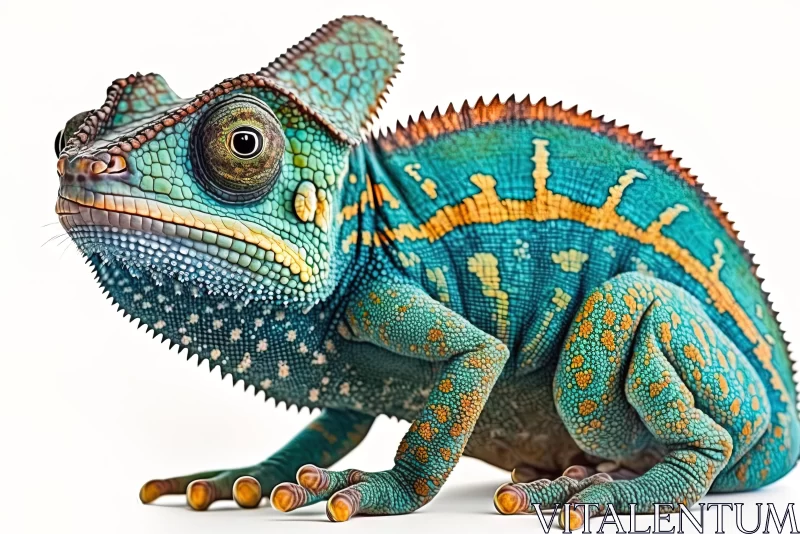 Bright and Striped Chameleon in Light Turquoise and Dark Amber | Photo-realistic Techniques AI Image