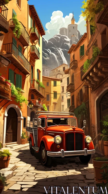 Charming Italian Town Street Painting AI Image
