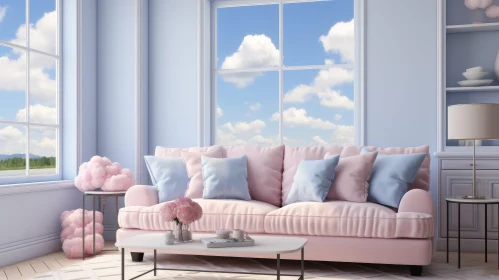 Cozy Pastel Living Room with Pink Sofa