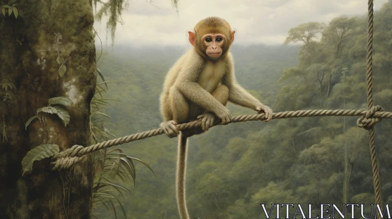 Curious Monkey in Jungle Digital Painting AI Image