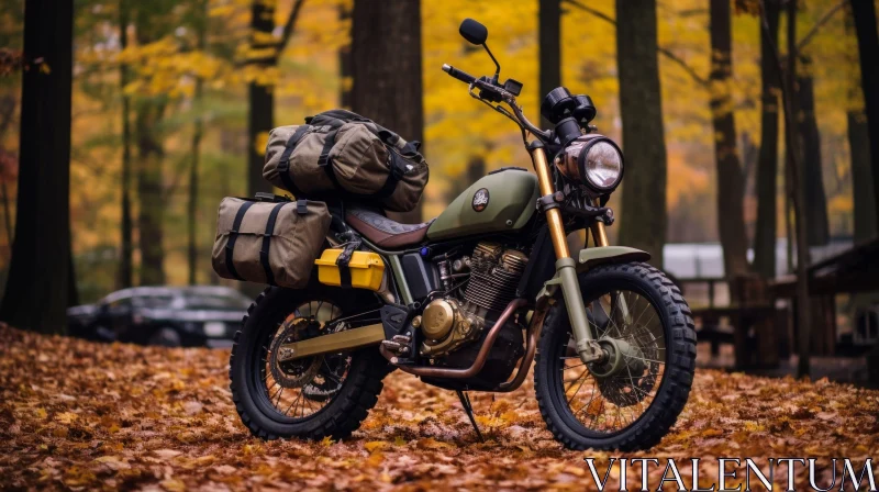 Custom Olive Green Motorcycle in Forest AI Image