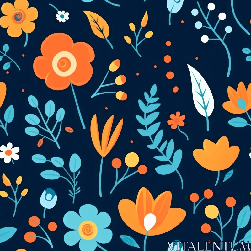 Dark Blue Floral Pattern - Seamless Design AI Image