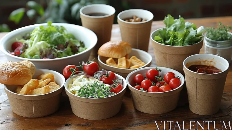 Delicious Assortment of Food on a Wooden Table AI Image