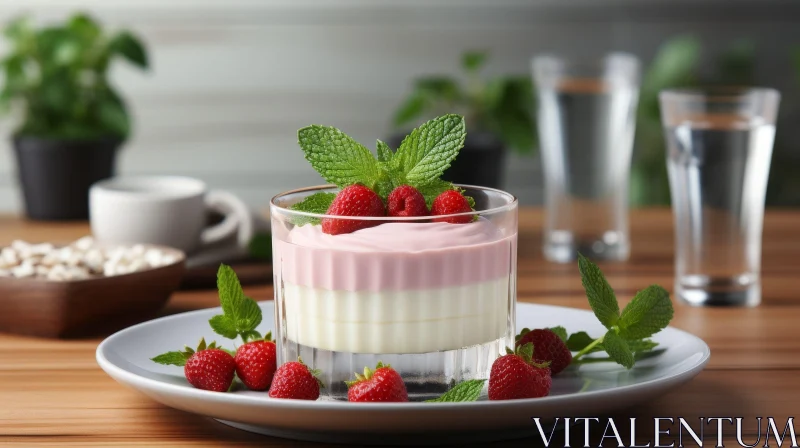 AI ART Delicious Strawberry and Vanilla Parfait with Fresh Mint