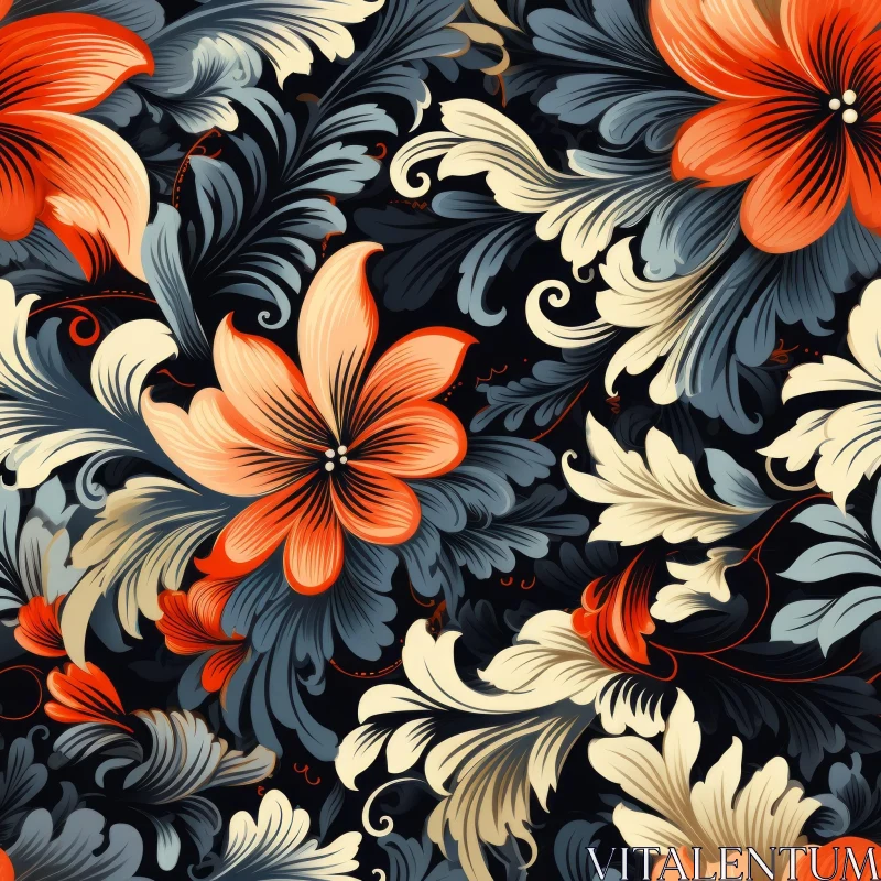 Elegant Floral Pattern on Dark Blue Background AI Image