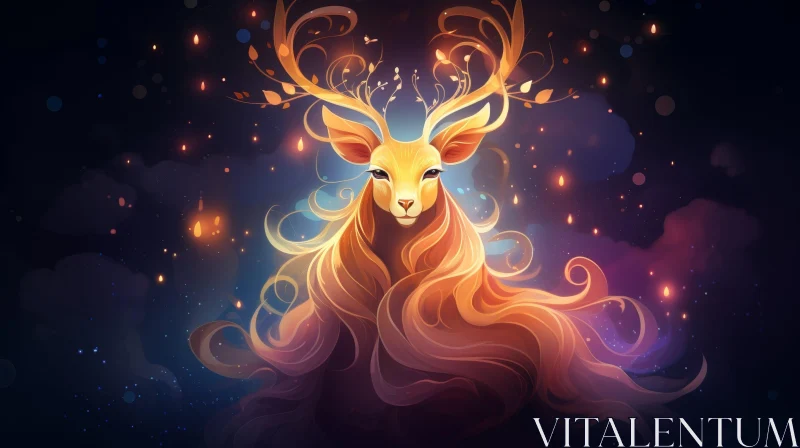 Enchanting Deer with Glowing Antlers in Magical Forest AI Image