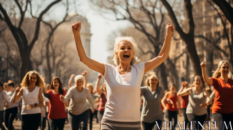 Energetic Woman Participating in Street Fitness Class AI Image