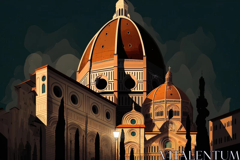 Evening Building in Florence, Italy | Graphic Illustration and Pop Art AI Image