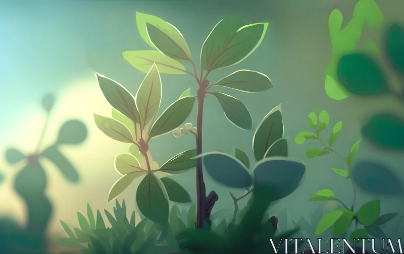 Illustration of a Small Green Plant in the Forest | Luminous Color Harmonies AI Image