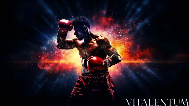 Intense Professional Boxer in Fighting Stance AI Image
