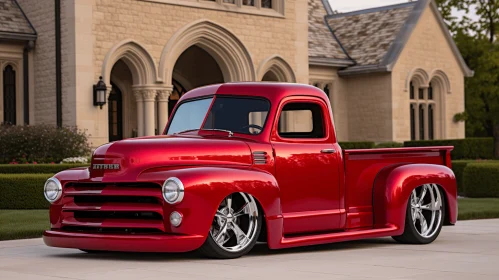 Red Truck Parked in Driveway with Graceful Curves