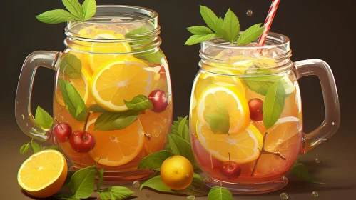 Refreshing Lemonade in Mason Jars on Wooden Table