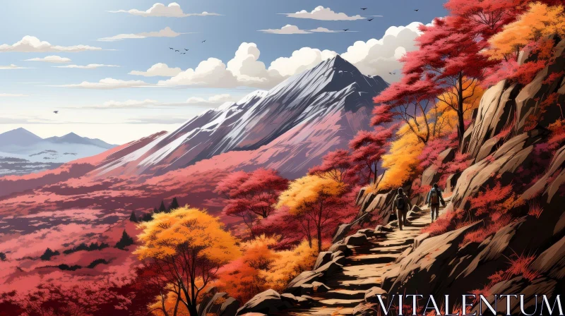 Serene Fall Mountain Landscape Painting