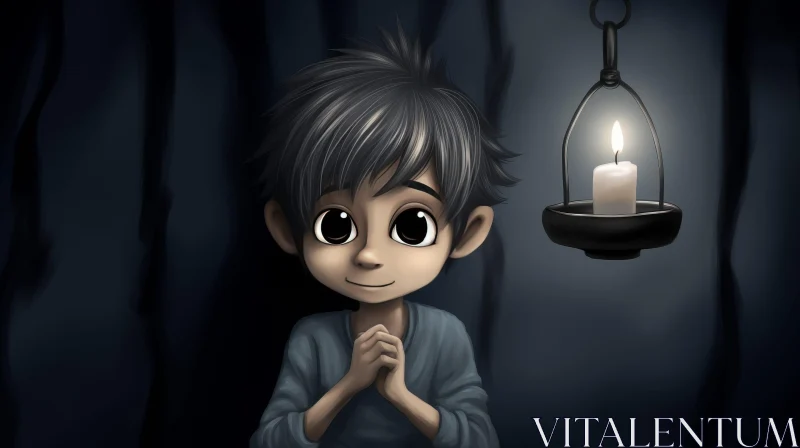 Serene Young Boy in Candlelight AI Image