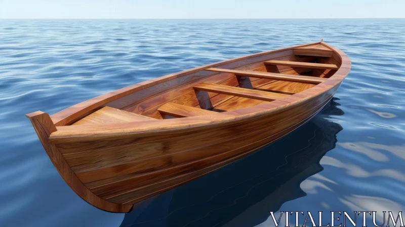 AI ART Tranquil Wooden Boat on Calm Water