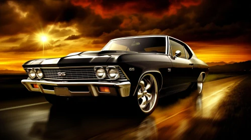Vintage Chevrolet Chevelle SS Muscle Car at Sunset