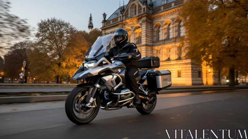 BMW Motorcycle Rider on City Street AI Image