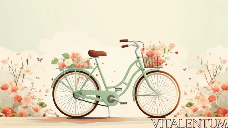 Charming Bicycle with Flower Basket Watercolor Art AI Image