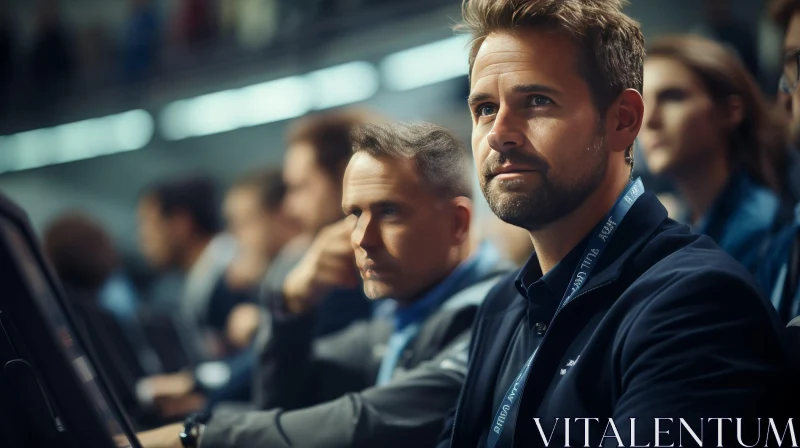 Cinematic Scene: Men in Stadium Watching Sports Event AI Image
