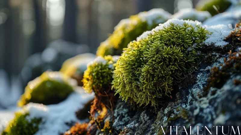 Close-up of Moss-Covered Rock in Forest | Nature Photography AI Image