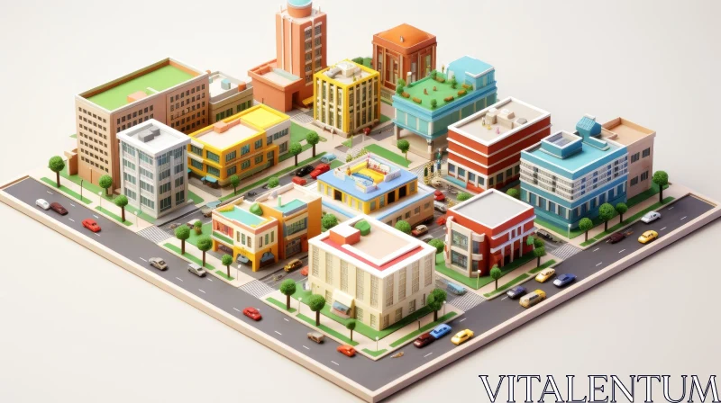AI ART Colorful 3D Cityscape with Buildings and People