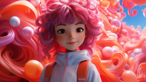 Colorful 3D Rendering of a Joyful Young Girl