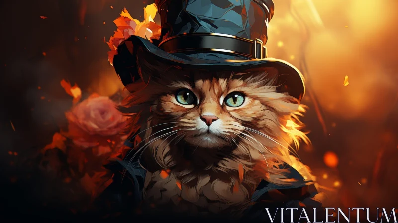 AI ART Curious Cat with Top Hat - Digital Painting