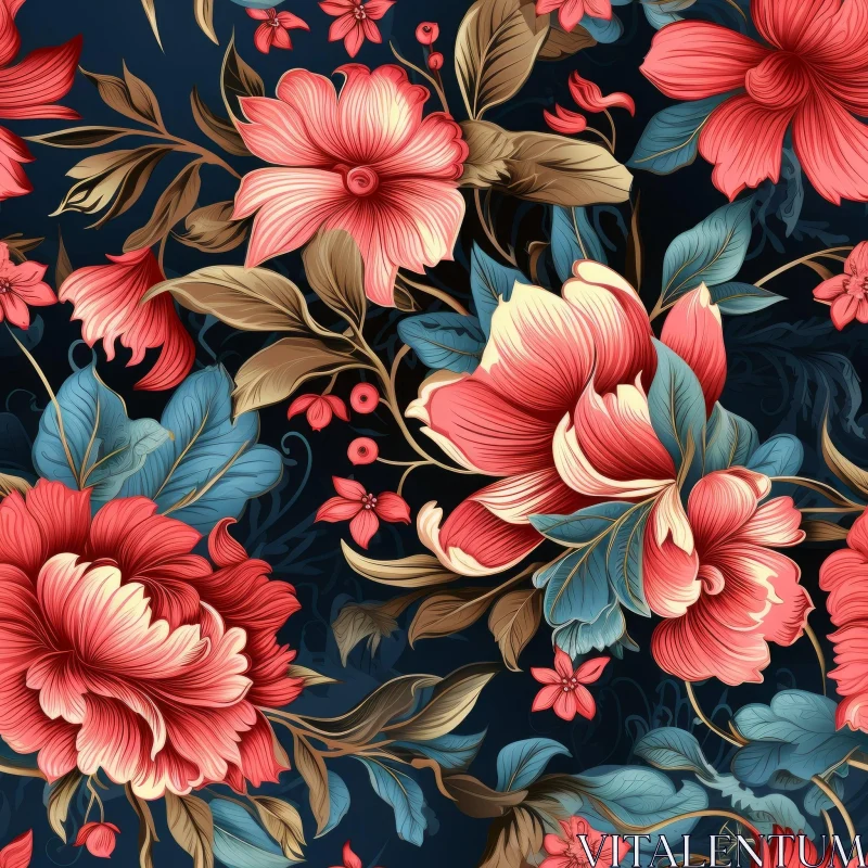 Dark Blue Floral Seamless Pattern AI Image