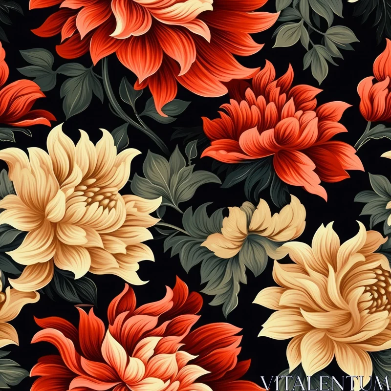 Elegant Floral Pattern in Red, Yellow, and Green AI Image