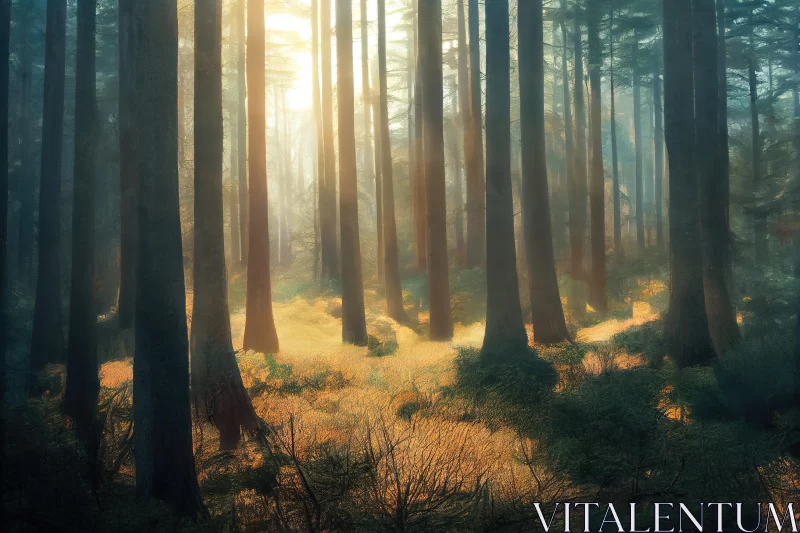 Enchanting Forest Landscape with Sunlight | Atmospheric Nature Photography AI Image