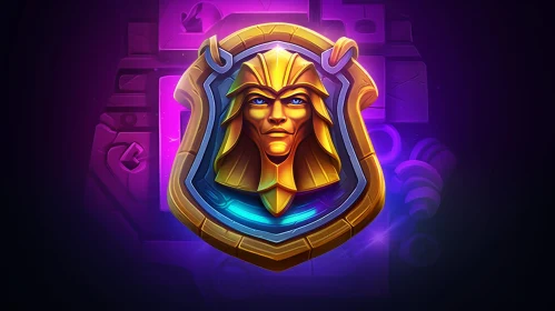 Golden Egyptian Pharaoh Shield with Blue and Purple Gems