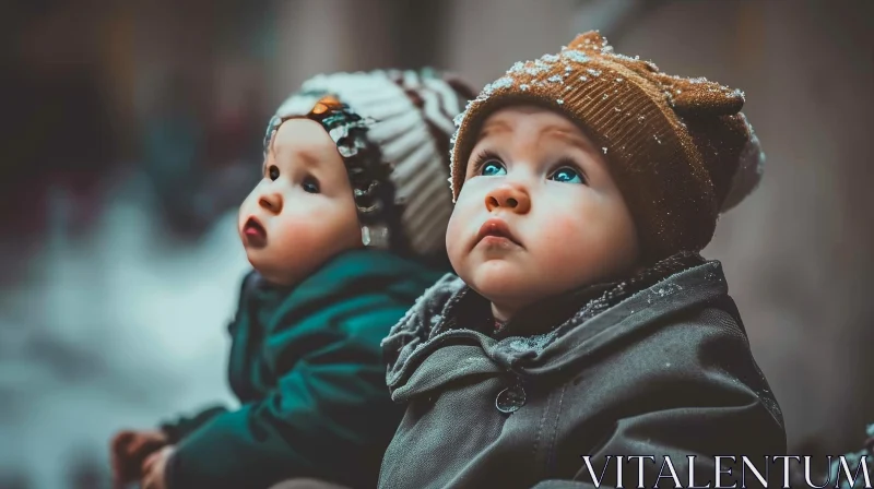 Innocent Wonder: Children in Winter Clothes AI Image