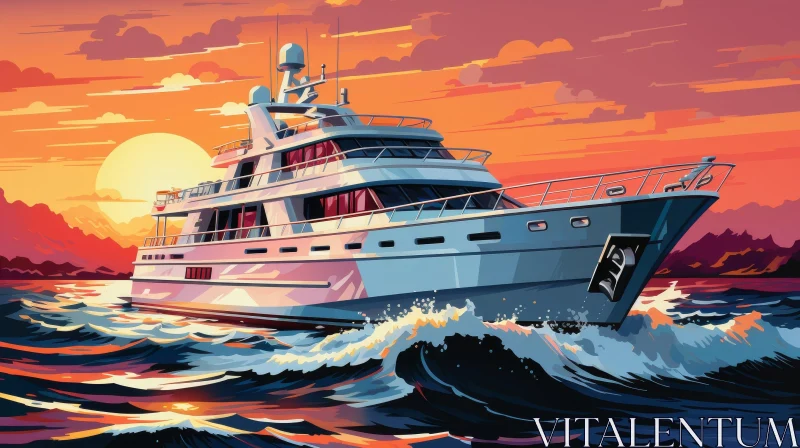Luxury Yacht Digital Painting on Open Sea AI Image