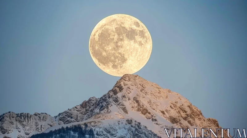 Moonlit Snow-Capped Mountain Peak AI Image