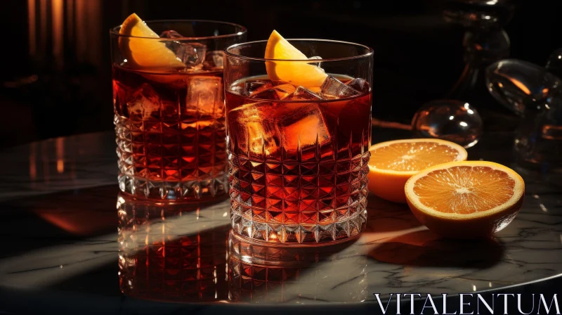 Negroni Cocktail on Marble Table AI Image