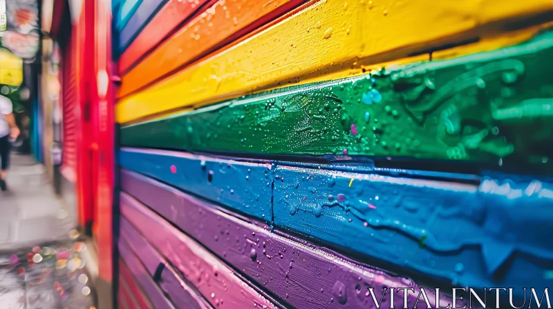 AI ART Rainbow-Painted Wooden Wall Close-Up