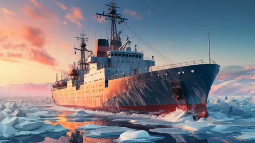 Arctic Icebreaker Ship in Action