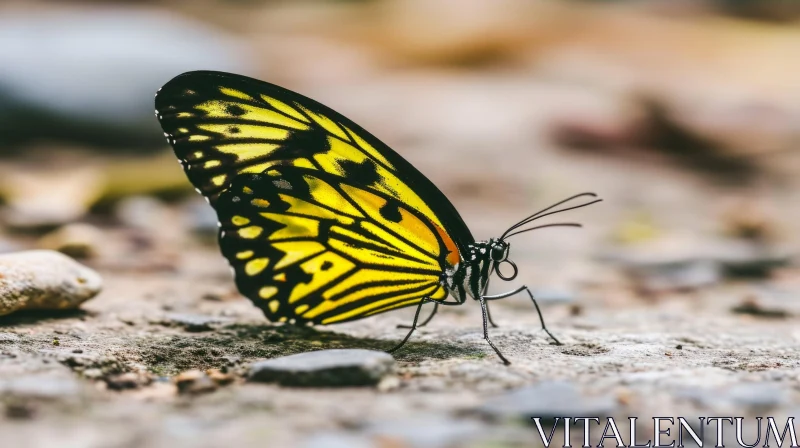 Beautiful Yellow and Black Butterfly with Intricate Wings Pattern AI Image