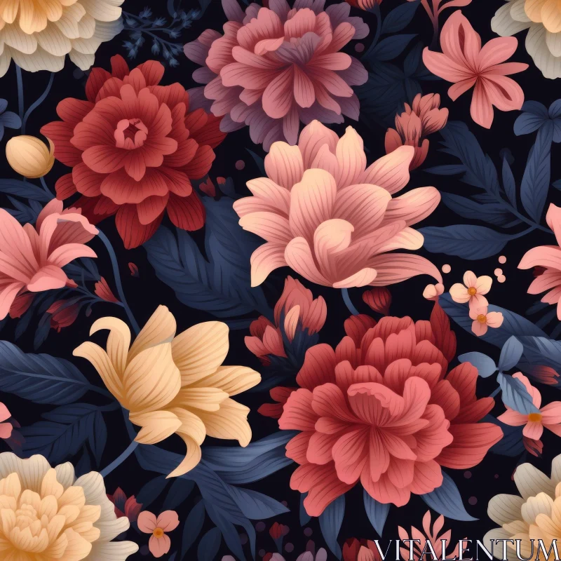 Dark Blue Floral Seamless Pattern AI Image