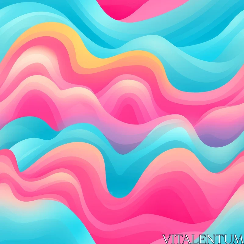 Dynamic Wavy Pattern in Pink, Blue, and Yellow AI Image