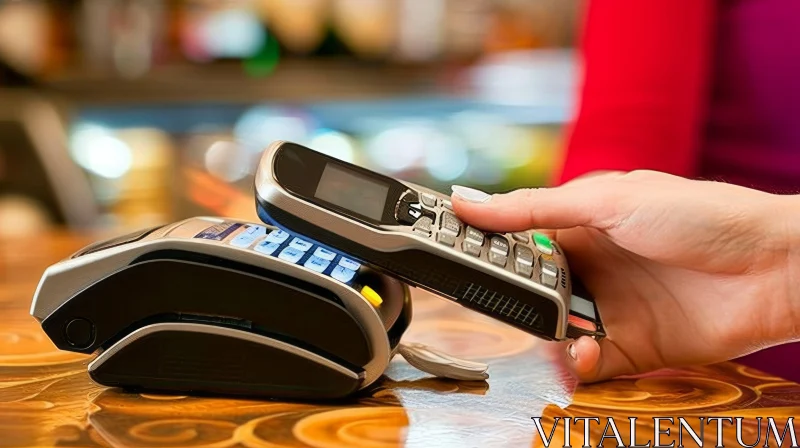 Effortless Payment: Customer Using Mobile Phone and POS-terminal AI Image